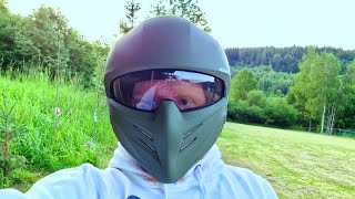 Suomy Armor Plain quotGreen Goblinquot Helmet Test Ride [upl. by Otreblig]