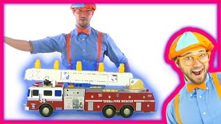 Fire Truck toy putting out fires and playing with monster truck grave digger  Blippi Toys [upl. by Fleta]