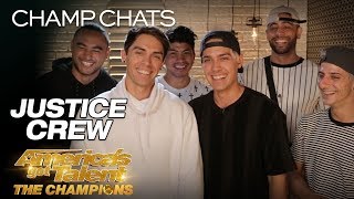 Justice Crew Talks Flirting With Heidi Klum On Stage  Americas Got Talent The Champions [upl. by Enylodnewg]