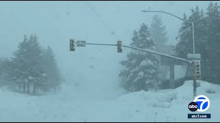 Winds over 100 mph blow across Sierra Nevada mountains amid powerful blizzard [upl. by Ahsiekim]