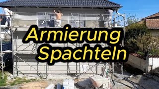 WAND VERPUTZEN  Gewebe spachteln  Armierungsgewebe einarbeiten  Außenputz 2 [upl. by Fessuoy598]