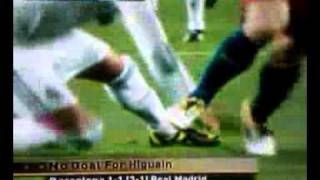 Barcelona vs Real Madrid 532011  The call before Higuains disallowed goal [upl. by Animsay]