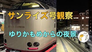 東京駅にてサンライズ号観察、ゆりかもめからの夜景をお届けいたします🚃【のぞみさくら火星人】 [upl. by Eitsirk]