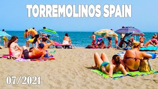 Torremolinos Malaga Spain Beach Walk  July 24 2021 4K [upl. by Anotal]