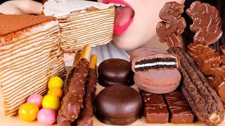 ASMR CHOCOLATE DESSERTS TIRAMISU CREPE CAKE OREO ENROBED UNICORN CHOCOLATE MUKBANG EATING SOUNDS [upl. by Aile753]