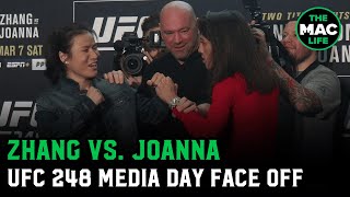 Zhang Weili tells Joanna Jedrzejczyk to quotshut upquot during face off  UFC 248 Media Day [upl. by January]