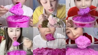 ASMR pink shaved ice eating compilation only bites iceeating mukbang satisfying [upl. by Oicul]