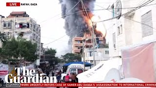 Al Jazeera broadcast captures moment strike hits building in Rafah [upl. by Ofella522]