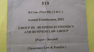 Insurance Law amp Practice question paper for bcom 3rd year of Insurance Law amp Practice [upl. by Cheri]