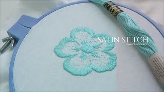 Elegant Satin Stitch Creating a Simple Blue Flower [upl. by Airdnaxela]