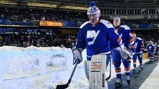 Rangers Islanders Enter Yankee Stadium Rink [upl. by Hnirt]