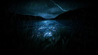 Ocean Rainstorm and Thunder Sounds for Sleeping  Dimmed Screen Waves with Rain and Thunder [upl. by Ellac]