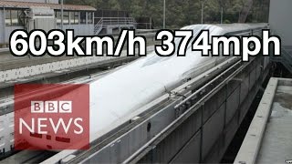 Japan Worlds fastest train 603kmh  BBC News [upl. by Mobley]