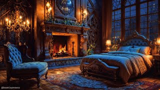 Rain Fireplace and Thunderstorm Sounds Therapy in This Castle Badroom [upl. by Janice]