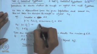 Mod21 Lec21 Testing of Hypotheses  Basic Concepts [upl. by Aniez]