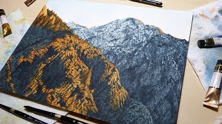 Realistic Watercolor Timelapse  quotSunset On The Mountainsquot [upl. by Baggs]