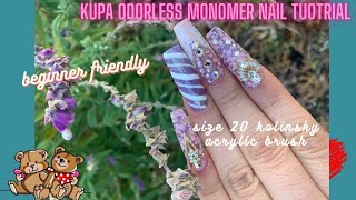 how I use kupa odorless monomer acrylic nail tutorial for beginners size 20 kolinsky flex brush [upl. by Clarisa]