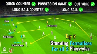 All 5 Playstyles in the 3 Stunning Formations 🫴🔥 Best Formations in eFootball 24 Mobile • PES EMPIRE [upl. by Langelo239]