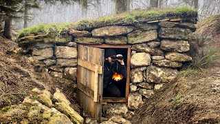 Building a secret survival dugout  Underground shelter made of stone [upl. by Athalia164]