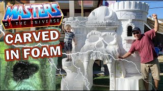 Making a MEGA MOTU CASTLE GRAYSKULL Toy Playset  Carving Foam Details Pt3 [upl. by Akcinehs]