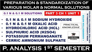 Preparation and standardization of Various molar and normal solutions  01 M amp 01 N  P Analysis [upl. by Ithaman678]