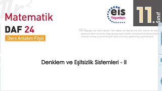 Denklem ve Eşitsizlik Sistemleri 24 Föy Konu 11 Sınıf Matematik EİS Daf 2 Dereceden Eşitsizlik [upl. by Light]