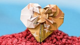 GELD falten HERZ Hochzeit Geschenkideen Herz aus Geldscheinen falten [upl. by Eidnarb244]