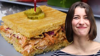 How To Make SheetPan BBQ Cornbread Sandwich With Alexis • Tasty [upl. by Uranie]