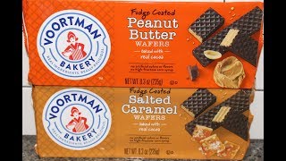 Voortman Bakery Fudge Dipped Peanut Butter amp Salted Caramel Wafers Review [upl. by Niwred]