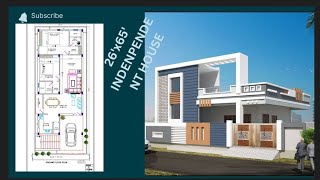 26X65 Ground floor independent house🏠 Simplex 2BHK floor planCivil homedesign4u autocadplan [upl. by Frederigo531]