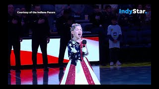 8yearold girl Kinsley Murray sings National Anthem at Indiana Pacers game in viral sensation [upl. by Orpha]