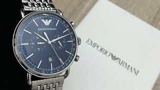 Emporio Armani Blue Dial Stainless Steel Men’s AR11238 Unboxing UnboxWatches [upl. by Gabbi96]