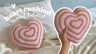 how to crochet a heartshaped cushionpillow  cute crochet room decor tutorial [upl. by Anhcar]