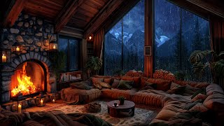 Mountain Cabin Thunderstorm  Cozy Fireplace Ambience [upl. by Euqilegna]