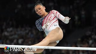 Suni Lee SMASHES uneven bars routine to help US win womens gymnastics team gold  Paris Olympics [upl. by Juliana466]