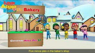 Five Mince Pies in the Bakers Shop with Lyrics  Childrens Christmas Songs  Little Action Kids [upl. by Halie]