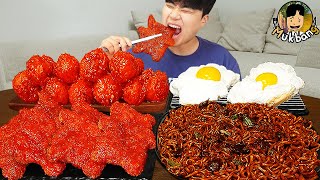 ASMR MUKBANG 직접 만든 양념 치킨먹방 돈까스 짜파게티 레시피 amp 먹방 FRIED CHICKEN AND BLACK BEAN NOODLES EATING SOUND [upl. by Carolyne]