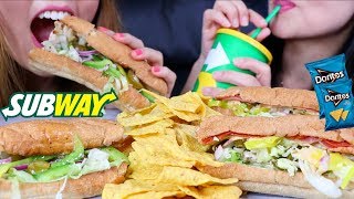 ASMR SUBWAY SPICY ITALIAN AND CHICKEN SUB SANDWICHES  KimampLiz ASMR [upl. by Ysteb]