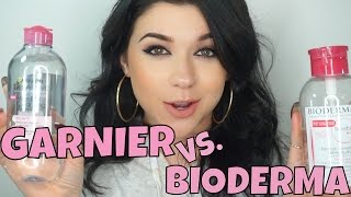 Garnier Micellar Cleansing Water vs Bioderma  Comparison Review [upl. by Etteuqaj324]