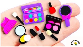 DIY How to Make Polymer Clay Miniature Makeup set with Eyeshadow Lipstick Nail Polish BrushASMAR [upl. by Hibbitts]