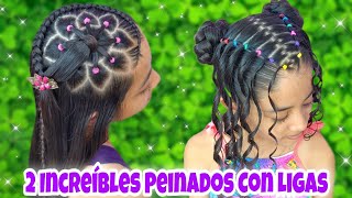 2 PEINADOS PARA NIÑAS CON LIGAS DE COLORES 🌈💜✨  colorful hairstyles  Peinados Dianita [upl. by Crispas]