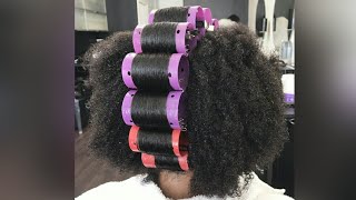 Roller Set Natural Hair  How To Straighten Natural Hair Without Heat Damage  How To Roller Set [upl. by Einaoj]