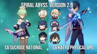 C6 Sucrose National  C6 Kaeya Physical DPS  28 Spiral Abyss Floor 12  Genshin Impact [upl. by Nnaycnan]