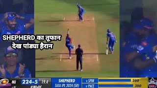 Hardik Pandya Sachin shocking reaction on Romario Shepherd lost Over batting vs DC l ipl 2024 [upl. by Otanod]