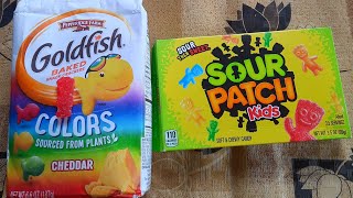 Goldfish Colors Sour Patch Kids Red Raspberry Flavour Sandwich Crackers [upl. by Kawasaki415]