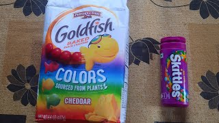 Goldfish Colors Skittles Wild Berry Strawberry Sandwich Crackers [upl. by Sikleb]