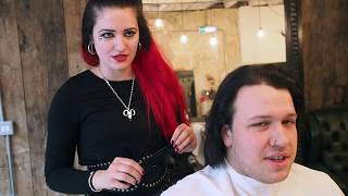 From Long Hair to Medium Length  Mens Haircut at Barbershop [upl. by Towroy]