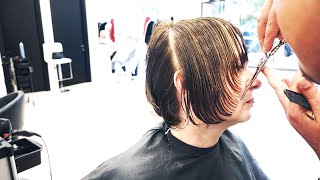 AMAZING ANTI AGE HAIRCUT  SHORT LAYERED BOB WITH BANGS [upl. by Llibyc83]