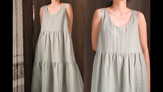 DIY linen Tiered Maxi Dress  Summer Dress  Linen Dress [upl. by Foscalina99]