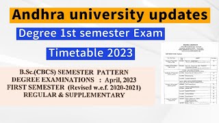 Andhra university Degree 1st Year 1st sem Exam Timetable 2023 AU degree 1st semester Exams Apr 2023 [upl. by Ladnar]